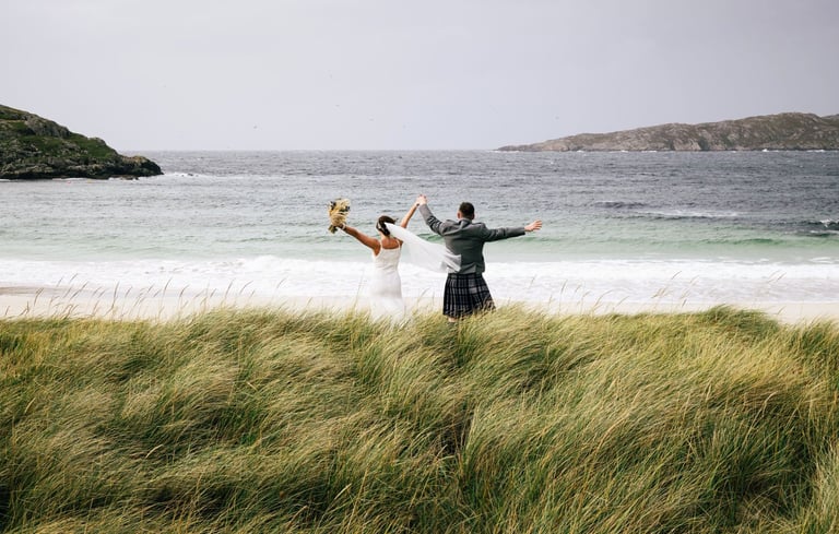a wedding couple on a beach
