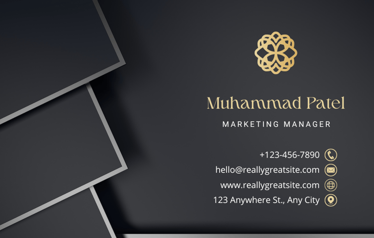 a business card with a gold foil foil business card
