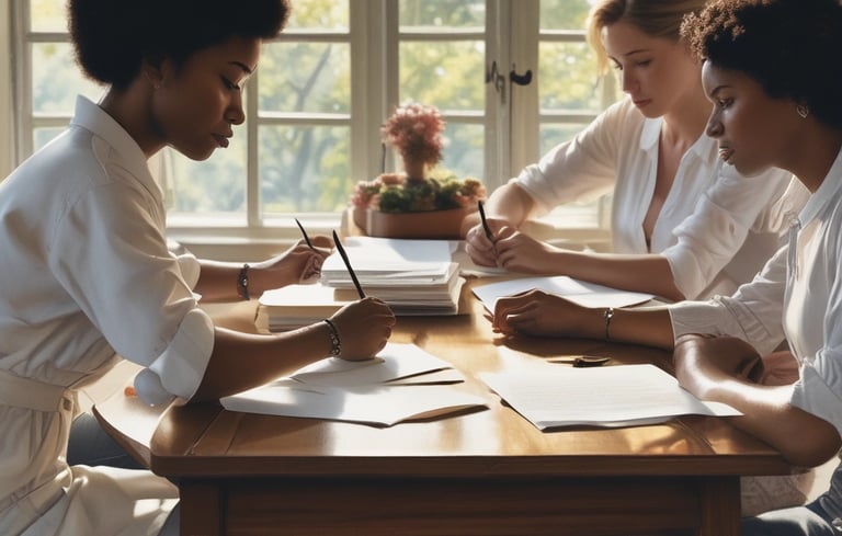 woman signing on white printer paper beside woman about to touch the documents