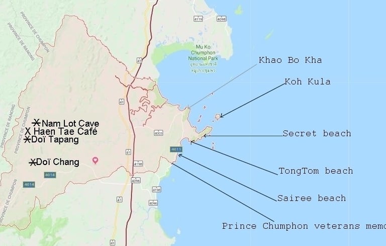 centres d'intérêts du district de Sawi, Chumphon