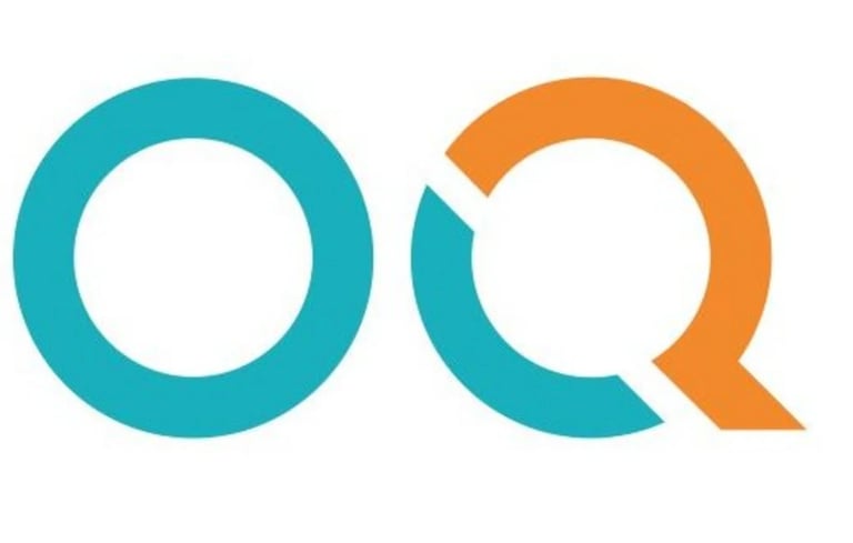 Modern minimalist OQ logo featuring a teal circle and a split teal and orange letter Q.