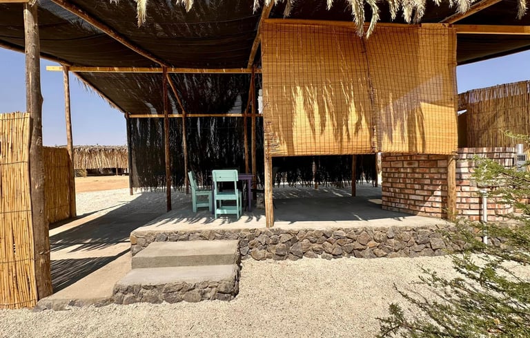 a campsite in the open desert air in uis namibia