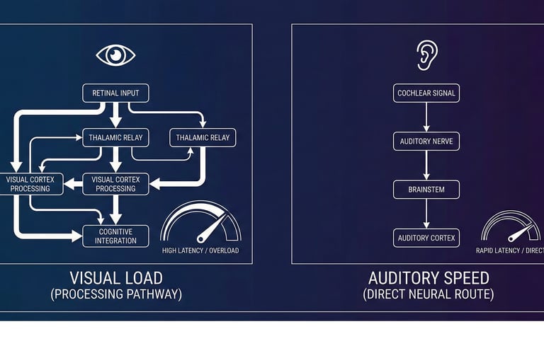 Diagramme comparant voies complexes traitement charge visuelle / voies neuronales rapides directes