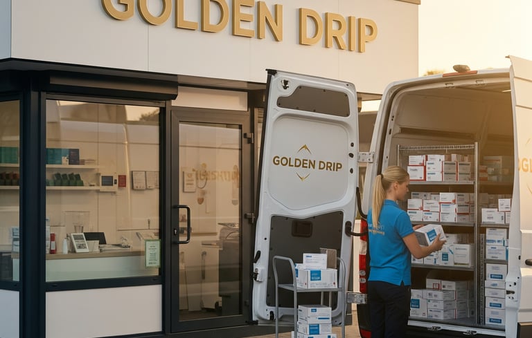 a woman in a blue shirt is loading a carton of boxes