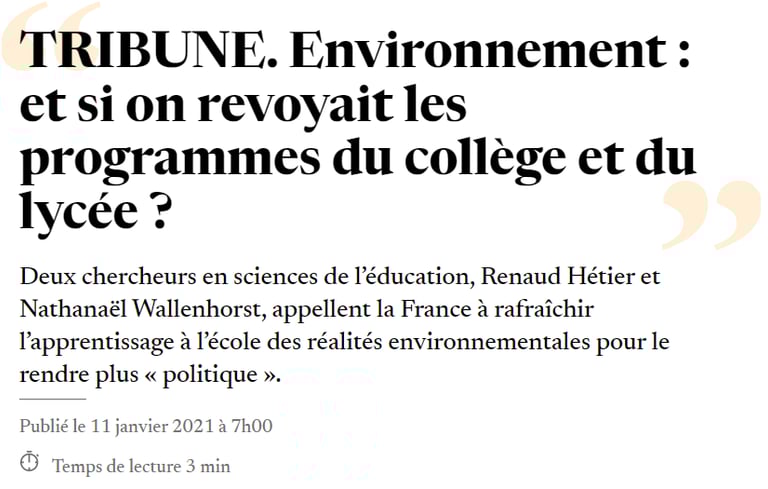 Environnement : et si on revoyait les programmes du collège et du lycée ? Nouvel obs