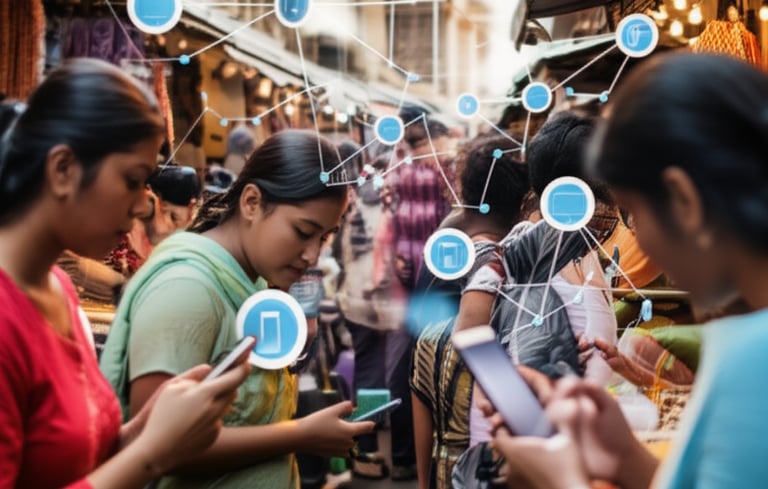 The Calicut city skyline with digital marketing and social media icons, symbolizing business growth 