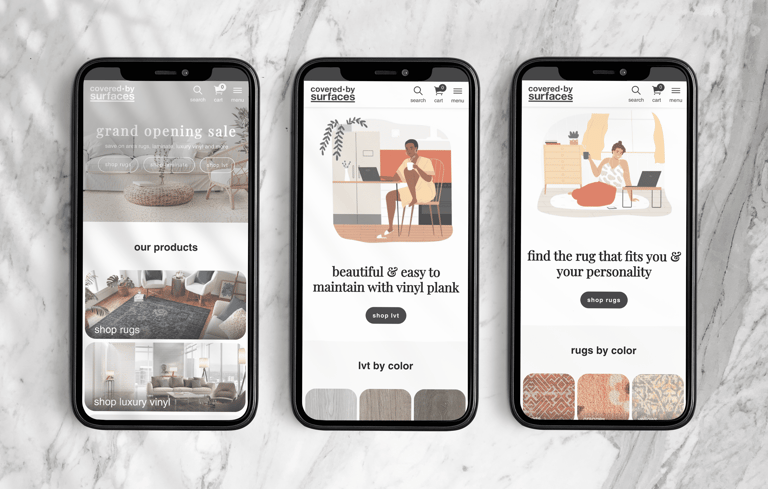 Graphic design portfolio showcasing UX work for Covered by Surfaces