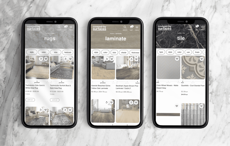 Graphic design portfolio showcasing UX work for Covered by Surfaces