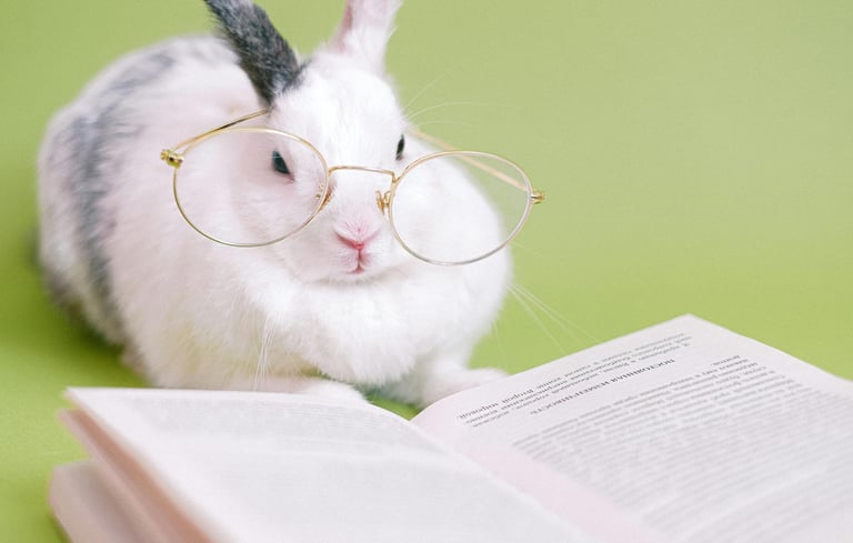 a white rabbit rabbit wearing glasses and a pair of glasses