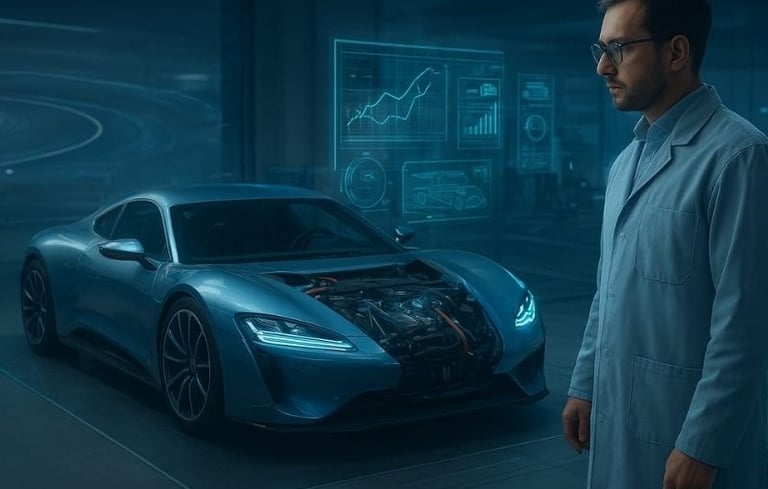 carro híbrido azul, representando a influência da Fórmula 1 na evolução dos veículos elétricos e híbridos modernos.s.