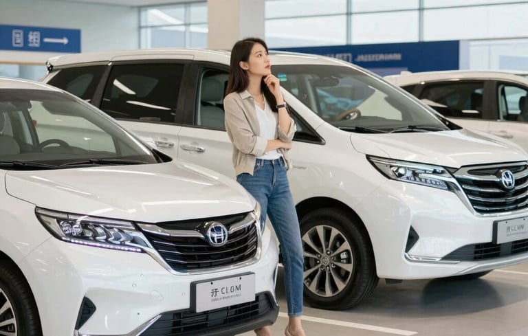 une femme cherche une voiture à louer