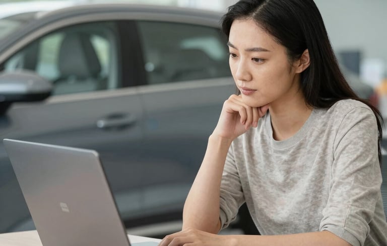 une femme recherche une location de voiture sur internet