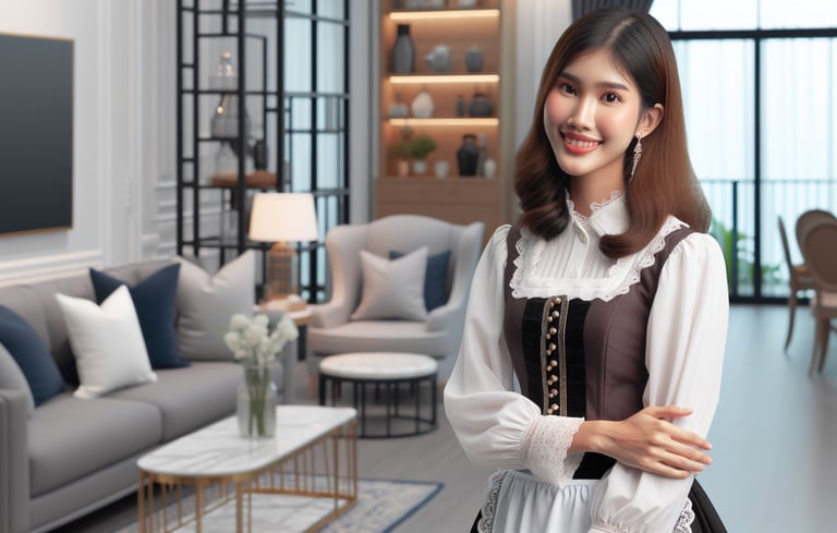 Domestic maid in modern living room in Singapore