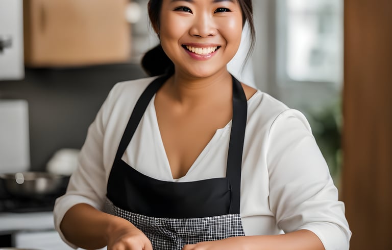 Domestic maid cooking in modern Kitchen in Singapore