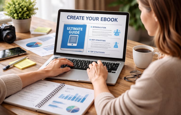 persona che crea un ebook per vendere prodotti digitali con un ebook funnel
