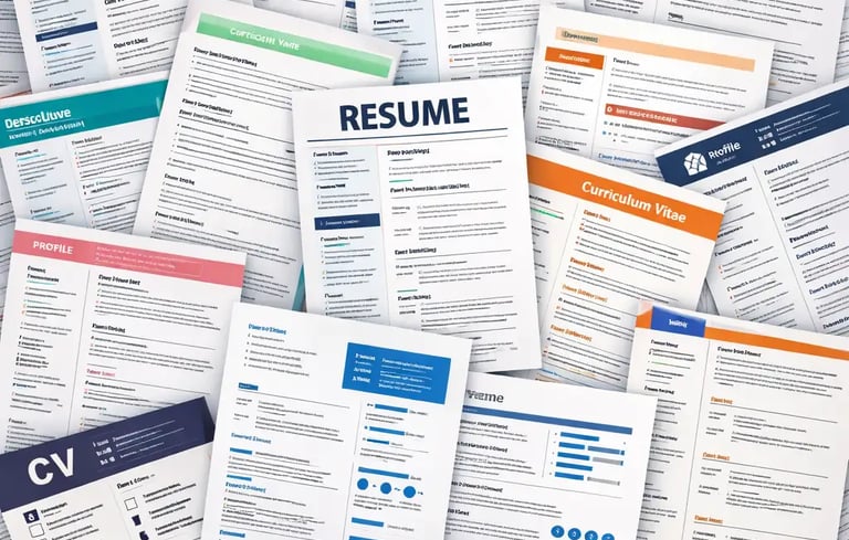 A variety of professional resume and CV templates with modern layouts for job applications.