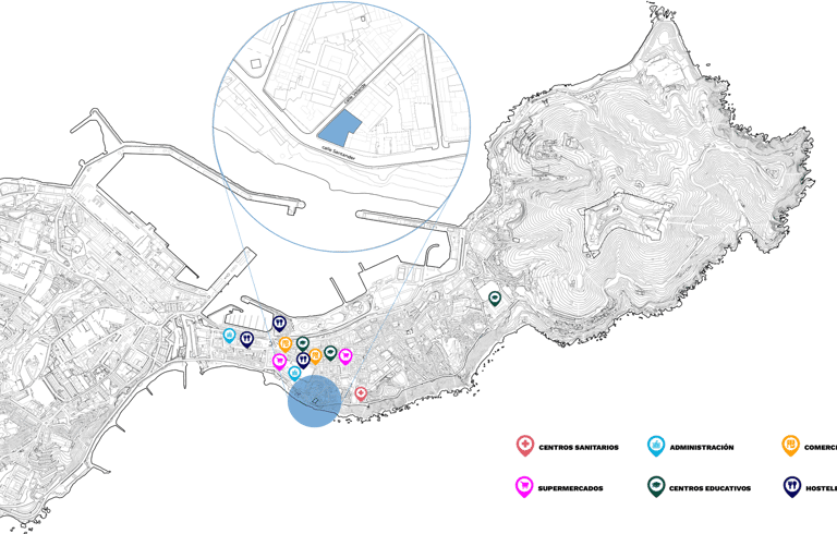 mapa con la localización exacta del edificio Thalassa Residencial y todas las infraestructuras cercanas.