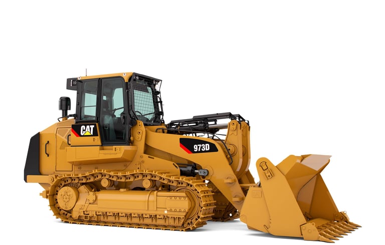 a large yellow bulldozer with a large bulldozer behind it