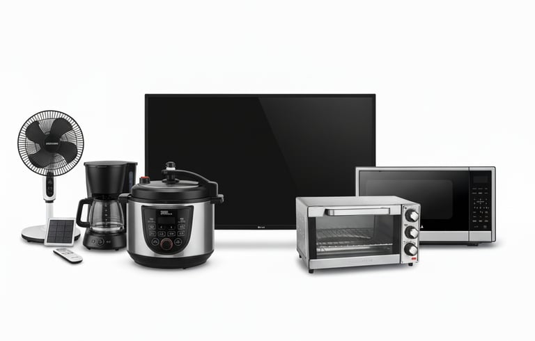 a group of appliances and appliances with a television