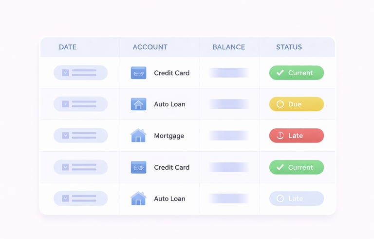 Structured data layout showing how credit account information is organized into standardized fields