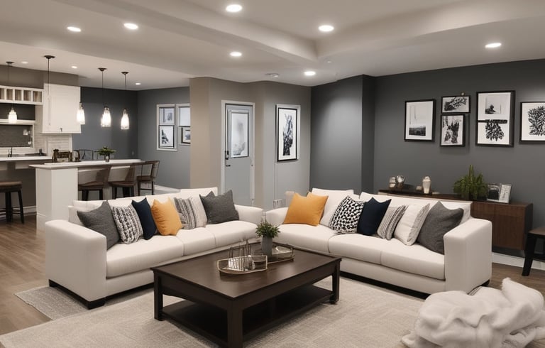 A skilled worker patching drywall with tools and paint supplies nearby.