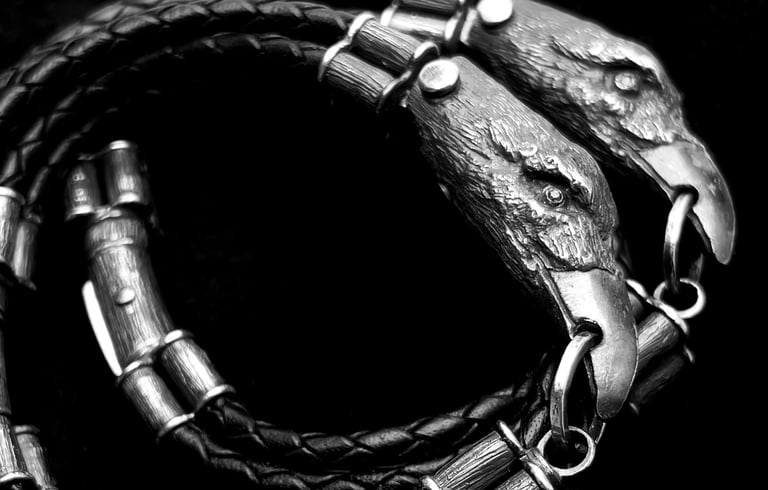a snake skin leather bracelets with CROW head