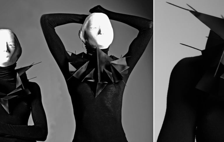 Elizabeth Lotz (Liz Lotz) art director fashion storyteller artist paper art mask portrait prop design black and white