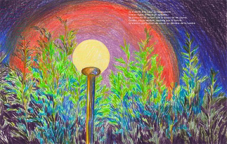 a drawing of a lamp post with a yellow light