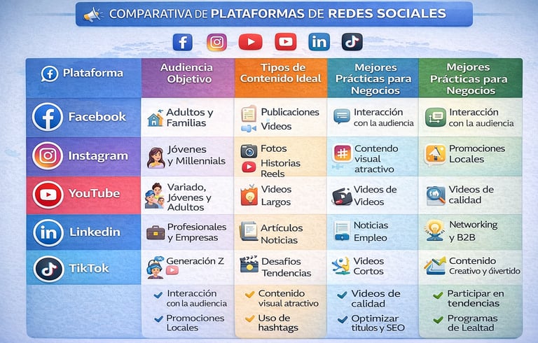 Guía comparativa para selección de plataformas de redes sociales para negocios