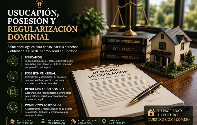 Abogado en usucapión y regularización dominial en Córdoba. Asesoramiento legal para posesión de inmu