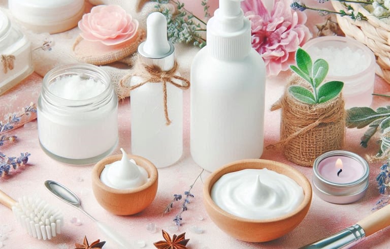 a variety of cosmetics products including creams and lotions