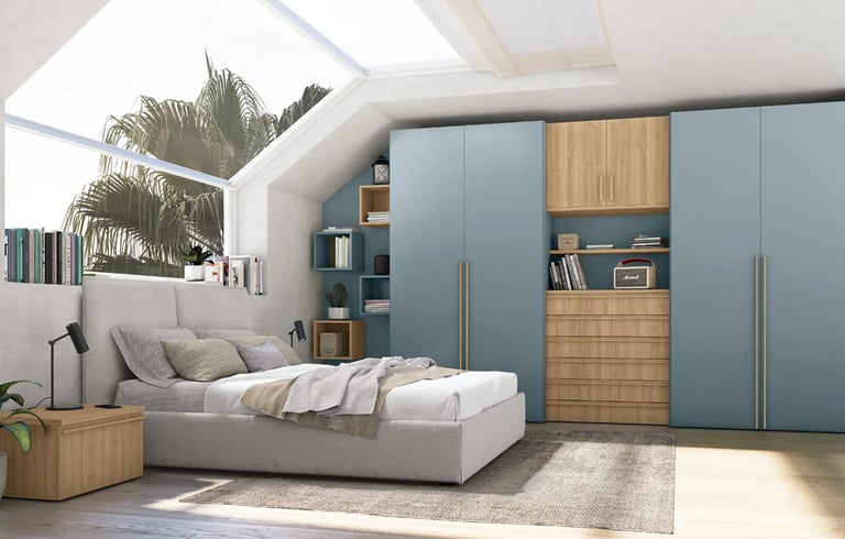 MazarakisArt: Ανοιγόμενη Ντουλάπα Δωματίου - Κυανό & Ξύλο