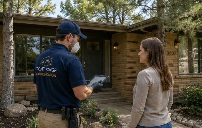 Front Range Mold Remediation certified technician conducting mold inspection in Rockrimmon Colorado Springs established