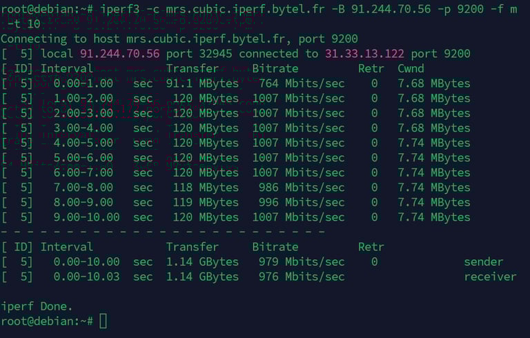 EvolusHost iperf3 output