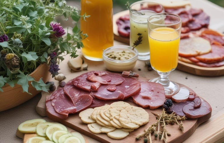 A person applies oil to their forearm using a dropper, with small bottles of oil and a lit candle placed on a rustic wooden table. Nearby are soft purple flowers, contributing to a calm and soothing ambiance.