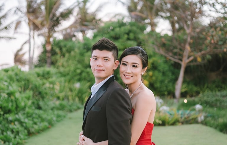 Luxury prewedding couple in garden at The Ritz-Carlton Nusa Dua Bali.