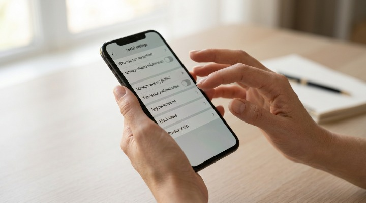 Persona revisando la configuración de privacidad  en su smartphone