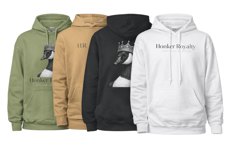 OG Hoodies by Honker Royalty infront of a snow covered corn field