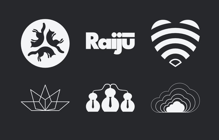 Grid of 6 logo designs
