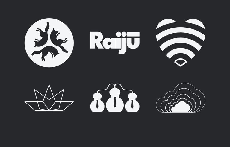 Grid of 6 logo designs