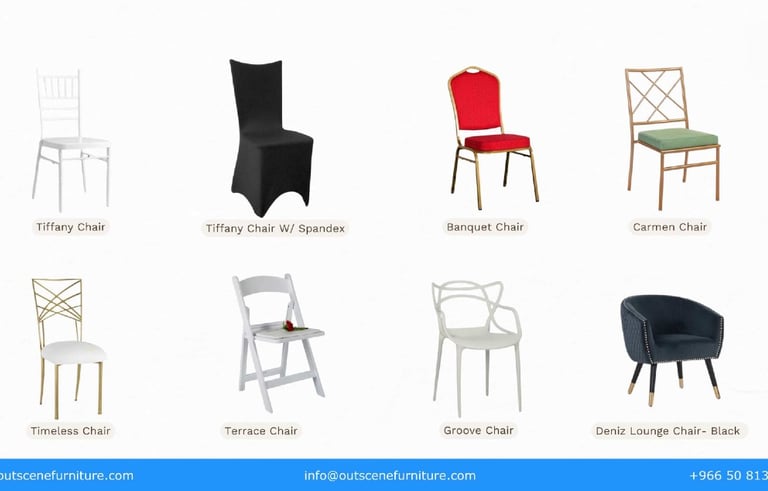 Lounge Chairs, Standard Chairs & Dining Sets for Rent & Purchase | KSA, Riyadh, Jeddah, Dammam