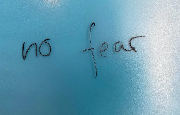 a no fear written on a blue background