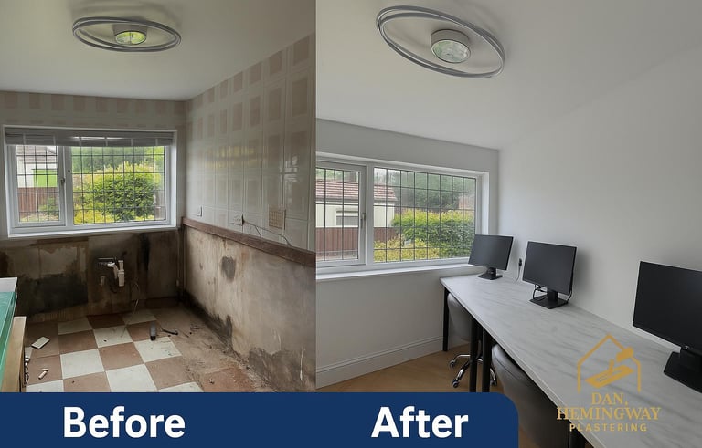 Before and after plastering of office in Wirra