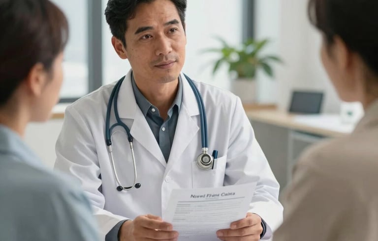 A compassionate North American / US medical professional in a clean, modern office discussing a personalized health education plan with a patient, soft natural lighting.
