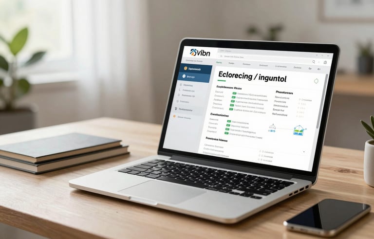 A professional North American / Mexican home office with a modern laptop showing an online educational dashboard. Soft morning light, professional and clean aesthetic with a focus on engineering excellence and academic discipline.