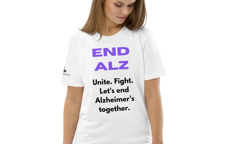 woman wearing END ALZ tee shirt