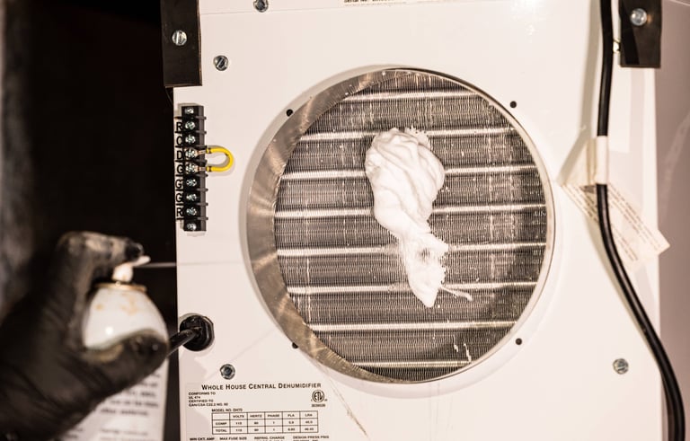 Clint Smith performing maintenance on a dehumidifier