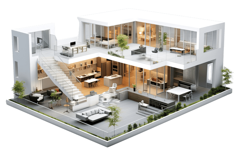 An image of a furnished cutaway house