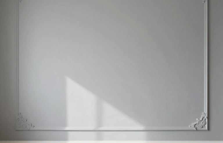 Photography of a freshly painted elegant interior wall in a Turkish home, professional paint tools on a drop cloth in the foreground, soft morning light hitting the smooth texture of light gray paint, high quality finish.
