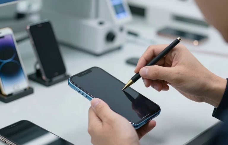 Close-up photography of mobile devices being tested in a bright, modern laboratory setting in Istanbul, high-tech tools, clean environment, reflecting a trustworthy testing process.